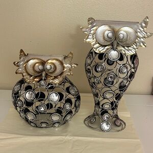 Silver and Gold Owl Figurine Set